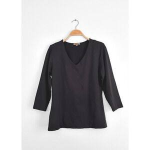 JudyP Black Karen Relaxed Fit V-Neck 3/4 Sleeve Top size large